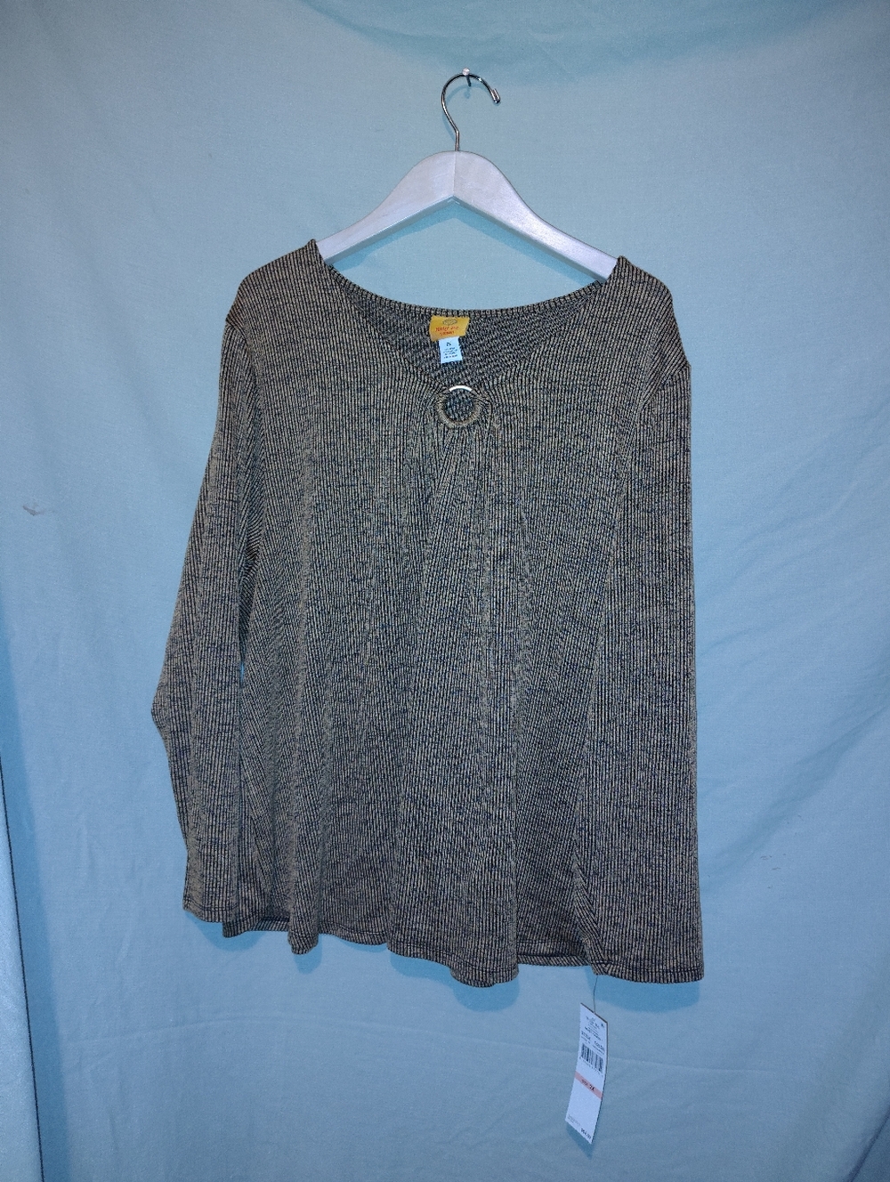 NWT Ruby Rd. Gold Multicolor Knit Top, Long Sleeve with Ring Detail - Picture 4 of 6